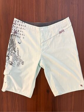 Rare vintage rip curl board short in light aqua blue